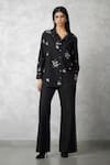 Buy_Nachiket Barve_Black Denim Pearls Collared Dottie Set _at_Aza_Fashions
