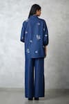 Shop_Nachiket Barve_Blue Denim Embroidery Collared Dottie Bishop Sleeve Set _at_Aza_Fashions