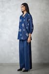 Shop_Nachiket Barve_Blue Denim Embroidery Collared Dottie Bishop Sleeve Set _Online_at_Aza_Fashions