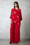 Buy_Nachiket Barve_Red Georgette Pearls Collared Dottie Shirt And Pant Set _at_Aza_Fashions