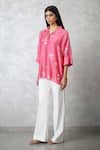 Nachiket Barve_Coral Chanderi Embroidery Collared, Button-down Neck Dottie Shirt _Online_at_Aza_Fashions