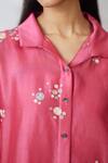 Buy_Nachiket Barve_Coral Chanderi Embroidery Collared, Button-down Neck Dottie Shirt _Online_at_Aza_Fashions