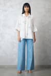 Shop_Nachiket Barve_Ivory Chanderi Pearls Collared Dottie Detail Shirt _Online_at_Aza_Fashions