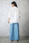 Shop_Nachiket Barve_Ivory Chanderi, Denim Embroidery Collared Dottie Pearl Shirt And Pant Set _at_Aza_Fashions