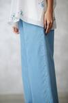 Shop_Nachiket Barve_Ivory Chanderi, Denim Embroidery Collared Dottie Pearl Shirt And Pant Set _Online_at_Aza_Fashions