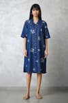 Buy_Nachiket Barve_Blue Denim Collared Dottie Lounge Shirt Dress _at_Aza_Fashions