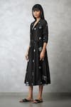 Buy_Nachiket Barve_Black Chanderi, Viscose Embroidery Collared, V-neck Jacket With Dress _Online_at_Aza_Fashions