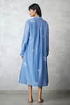 Shop_Nachiket Barve_Blue Chanderi, Shantoon Embroidery Collared Light Dottie Slv Shirt Dress _at_Aza_Fashions