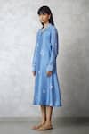 Nachiket Barve_Blue Chanderi, Shantoon Embroidery Collared Light Dottie Slv Shirt Dress _Online_at_Aza_Fashions