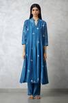 Buy_Nachiket Barve_Blue Chanderi Embroidery Mandarin Collar Kalidar Kurta _at_Aza_Fashions
