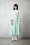 Buy_Nachiket Barve_Turquoise Chanderi, Tussar, Georgette Embroidery, Seafoam Dottie Kurta Set _at_Aza_Fashions