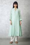 Buy_Nachiket Barve_Green Chanderi Embroidery Mandarin Collar Dottie Kalidar Kurta _at_Aza_Fashions