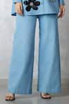 Nachiket Barve_Blue Denim Embroidery, Beads Collared Light Floral Shirt And Pant Set _Online_at_Aza_Fashions