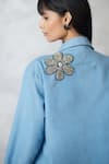 Buy_Nachiket Barve_Blue Denim Embroidery, Beads Collared Light Floral Shirt And Pant Set _Online_at_Aza_Fashions