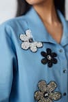 Buy_Nachiket Barve_Blue Denim Embroidery, Beads Collared Light Floral Shirt And Pant Set 