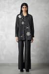 Buy_Nachiket Barve_Black Denim Embroidery, Pearls Collared Shirt And Pant Set _at_Aza_Fashions