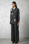 Nachiket Barve_Black Denim Embroidery, Pearls Collared Shirt And Pant Set _Online_at_Aza_Fashions