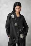 Buy_Nachiket Barve_Black Denim Embroidery, Pearls Collared Shirt And Pant Set _Online_at_Aza_Fashions