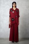 Buy_Nachiket Barve_Maroon Georgette Embroidery, Sequins Collared Florencio Shirt And Pant Set _at_Aza_Fashions
