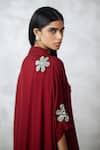 Nachiket Barve_Maroon Georgette Embroidery, Sequins Collared Florencio Shirt And Pant Set _at_Aza_Fashions