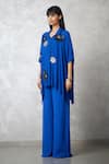 Shop_Nachiket Barve_Blue Georgette Sequins, Fabric Flowers Collared Florencio Shirt And Pant Set _Online_at_Aza_Fashions