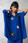 Nachiket Barve_Blue Georgette Sequins, Fabric Flowers Collared Florencio Shirt And Pant Set _at_Aza_Fashions