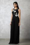 Nachiket Barve_Black Georgette, Shantoon Beads, Sequins Round Neck Florencio Jumpsuit _Online_at_Aza_Fashions