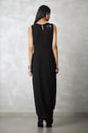 Shop_Nachiket Barve_Black Georgette, Shantoon Sequins, Beads Round Neck Florencio Draped Dress _at_Aza_Fashions