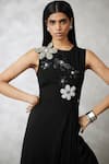 Shop_Nachiket Barve_Black Georgette, Shantoon Sequins, Beads Round Neck Florencio Draped Dress _Online_at_Aza_Fashions