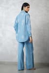 Shop_Nachiket Barve_Blue Denim Cut Work, Pearls Collared Cutwork Shirt And Pant Set _at_Aza_Fashions