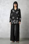 Buy_Nachiket Barve_Black Denim Cut Work, Pearls Collared Cutwork Shirt With Pant _at_Aza_Fashions