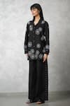 Nachiket Barve_Black Denim Cut Work, Pearls Collared Cutwork Shirt With Pant _Online_at_Aza_Fashions