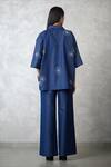 Shop_Nachiket Barve_Blue Denim Pearls, Embroidery Collared Dark Shirt And Pant Set _at_Aza_Fashions