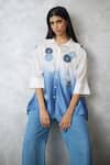 Buy_Nachiket Barve_Ivory Chanderi, Denim Applique Collared Nova T-shape Shirt And Pant Set _Online_at_Aza_Fashions