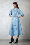 Buy_Nachiket Barve_Blue Denim Applique Collared Light Dress _at_Aza_Fashions