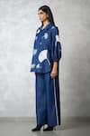 Nachiket Barve_Navy Denim Embroidery Collared Ginkgo Bishop Sleeve Set _Online_at_Aza_Fashions
