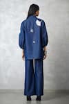 Shop_Nachiket Barve_Navy Denim Embroidery Collared Ginkgo Bishop Sleeve Set _at_Aza_Fashions