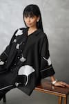 Nachiket Barve_Black Chanderi, Tussar Embroidery Collared Ginkgo Shirt And Pant Set _Online_at_Aza_Fashions