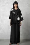 Buy_Nachiket Barve_Black Chanderi, Tussar Embroidery Collared Ginkgo Shirt And Pant Set _at_Aza_Fashions