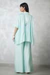 Shop_Nachiket Barve_Teal Silk, Tussar Embroidery Collared Ginkgo Crushed Shirt And Pant Set _at_Aza_Fashions