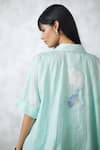 Shop_Nachiket Barve_Teal Silk, Tussar Embroidery Collared Ginkgo Crushed Shirt And Pant Set _Online_at_Aza_Fashions