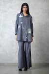 Buy_Nachiket Barve_Gray Silk Embroidery Collared Ginkgo Crushed Shirt And Pant Set _at_Aza_Fashions