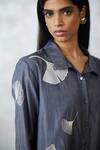 Nachiket Barve_Gray Silk Embroidery Collared Ginkgo Crushed Shirt And Pant Set _at_Aza_Fashions