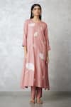 Buy_Nachiket Barve_Pink Silk Embroidery Round Neck Ginkgo Crushed Kurta _at_Aza_Fashions