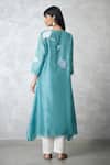 Shop_Nachiket Barve_Teal Chanderi, Shantoon Embroidery Keyhole Neck Ginkgo Trapezium Tunic _at_Aza_Fashions