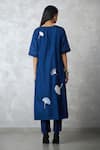 Shop_Nachiket Barve_Blue Silk, Tussar Applique, Embroidery Round Ginkgo Crushed Kurta And Pant Set _at_Aza_Fashions