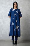 Buy_Nachiket Barve_Blue Silk, Tussar Applique, Embroidery Round Ginkgo Crushed Kurta And Pant Set _at_Aza_Fashions