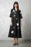 Buy_Nachiket Barve_Black Silk Embroidery Collared Ginkgo Crushed Shirt Dress _at_Aza_Fashions