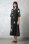 Nachiket Barve_Black Silk Embroidery Collared Ginkgo Crushed Shirt Dress _Online_at_Aza_Fashions