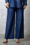 Nachiket Barve_Blue Denim Embroidery Collared Skyline Shirt And Pant Set _Online_at_Aza_Fashions